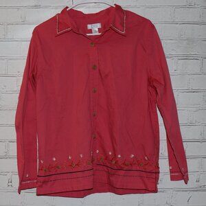 🌸 Christopher & Banks Button-Down Blouse · Size Medium · Coral Pink
